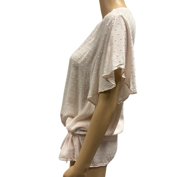 Alyx Pink Rayon Swiss Dot Flutter Sleeve Button Up Drawstring Waist Blouse XL - Picture 2 of 8